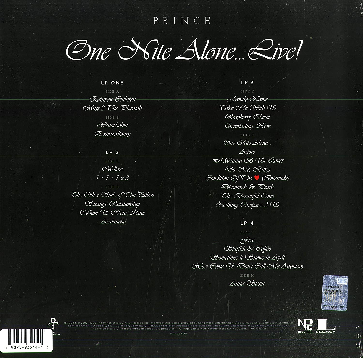 PRINCE and New Power genaratio- ONE NITE ALONE... LIVE! (4 LP) back