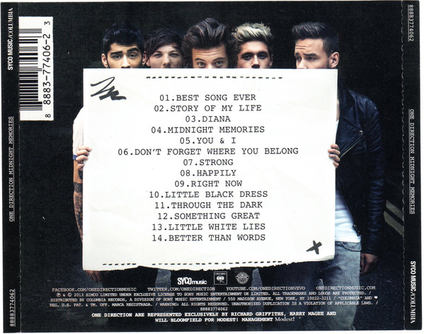 One Direction – Midnight Memories cd back