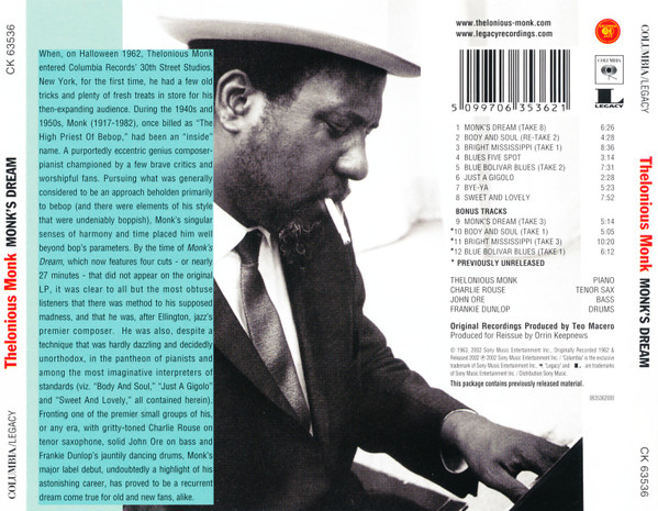 The Thelonious Monk Quartet – Monk's Dream cdrear